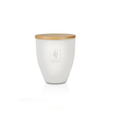 CANDLE IN PRECIOUS "COLOR" GLASS WITH WOODEN LID, VEGETAL WAX -  WHITE MUSK